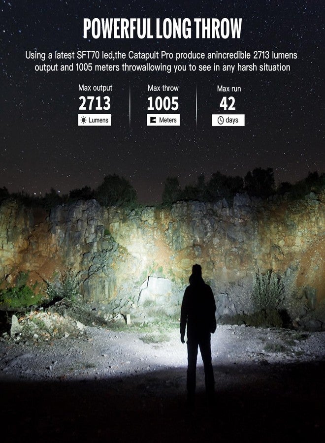 ThruNite Catapult Pro Rechargeable Flashlight, SFT70 LED, 1005 Meters Throw, 2713 High Lumens Bright Searchlight, Long Beam Distance Spotlight for Hiking, Camping, and Hunting - CW - Image 3